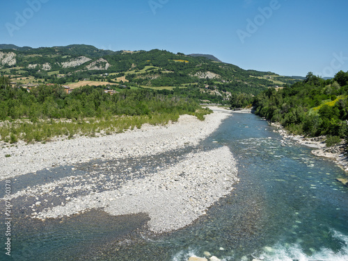 Photography Wide Gravel Bed Of Trebbia River Valley, Bobbio, Italy