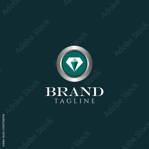 Diamond badge circle logo design in vector, minimal trendy icon for jewelry and luxury brand.