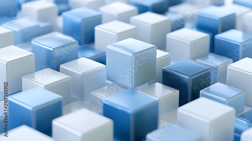 Fototapeta Isometric blue and white cubes create a geometric three dimensional arrangement