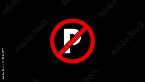 No Parking warning symbol with red prohibition circle , automotive safety concept, anti-lock braking system restriction icon on black background.