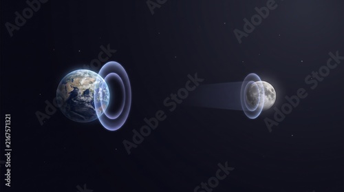 Earth and Moon Communication Delay Illustration, Depicting Signal Propagation and Time Lag