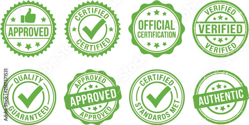 Green Certified Stamp Badges Vector Set