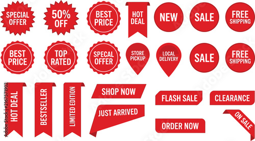 Red Promotional Sale Badges Vector Set