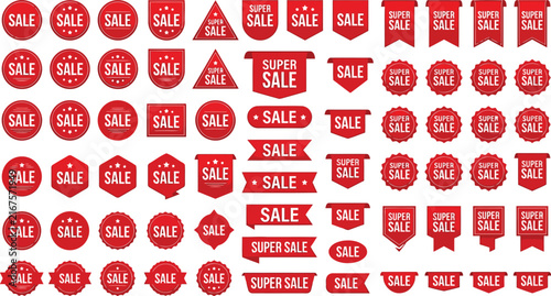 Red Super Sale Promo Badges Vector Set