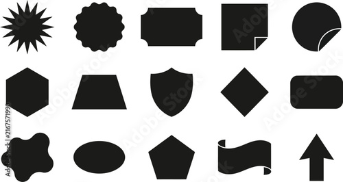 Solid Black Basic Geometric Shapes & Sale Sticker Vector Set