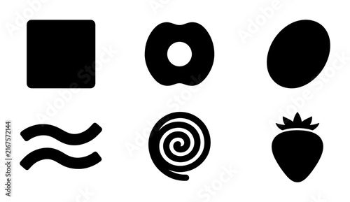 Set of 6 Simple Black Geometric Shapes and Icons, Minimalist Vector Graphics for Design Elements, Abstract Symbols, and UI Components