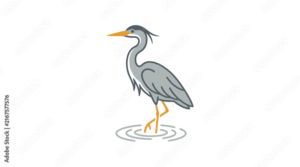 Naklejka premium Grey heron standing in water ripples.