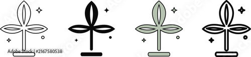 Minimalist plant sprout icon set featuring four variations of nature growth symbols for user interface design