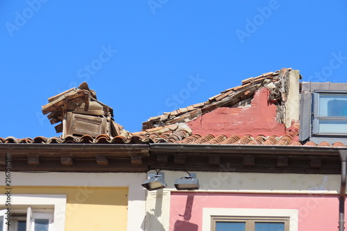 Deteriorated Roof of Old Building in Abandoned and Ruined Condition