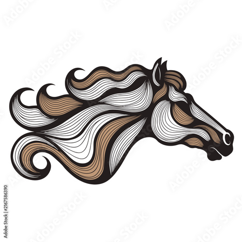 Abstract flowing hair lines in brown and white on a clean background