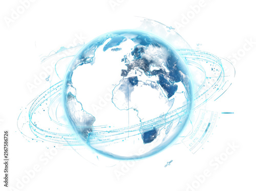 Digital globe earth with glowing data network lines on white background blue lines world map graphic resource connectivity technology communication internet global network abstract hologram