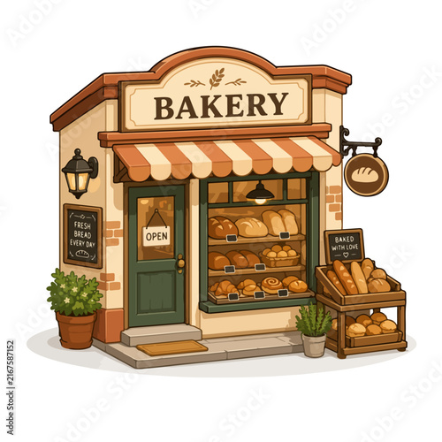 Charming Bakery Storefront with Fresh Bread and Pastries