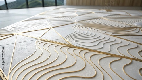 Modern abstract wall panel with gold and marble