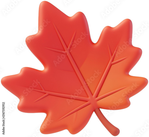 Vibrant red maple leaf rendered in smooth 3D clay style isolated on plain white background