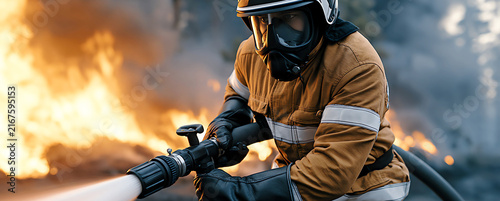 a firefighter courageously suppressing a dangerous forest fire, AI generated