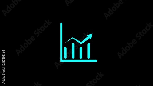 Abstract cyan color  business graph icon animation on black  background. Business Financial Growing Business Income And Earnings.