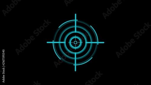 Glowing neon cyan color target icon animation. Military training , Military target icon animation on black background .Crosshair, gun aim, sniper target, bullseye, hunting, target audience