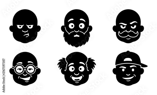 Foto Diverse Character Faces Vector Icons, Expressive Emotions, Male Personas, Styliz