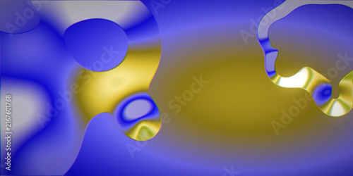 Obraz na płótnie Blue and yellow metaball shapes sit in embossed relief, with a soft natural flow and dark cinematic grain