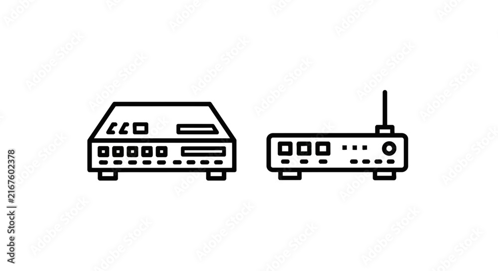 Obraz premium Network hardware routers and digital servers line icons vector illustration with hardware internet connection technology computer equipment