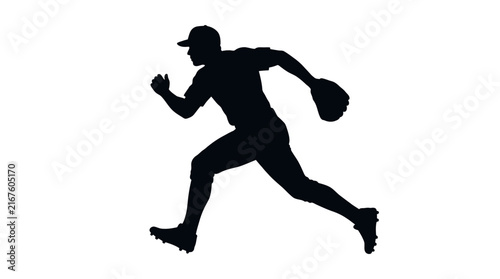 Fotografie Baseball player silhouette illustration running fast across the field wearing a