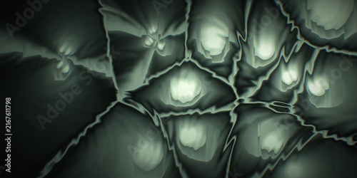 Fotografía Teal foam cells warp around flowing light trails in a glitchy gradient haze
