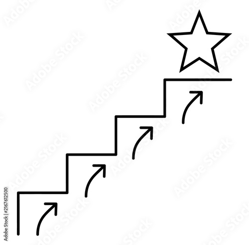 Staircase steps leading up to a star symbol representing success achievement and goals with career growth progress arrows future planning