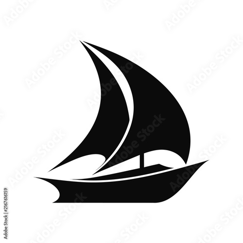 Bild auf Leinwand Sailboat Silhouette Nautical Yacht Icon Isolated Black And White Vector Illustra