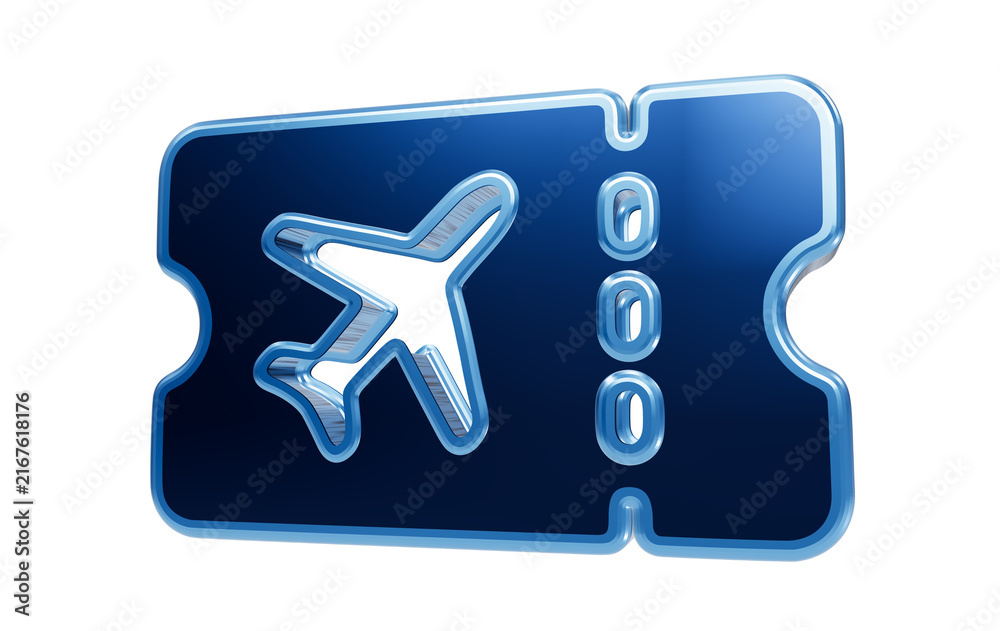 Fototapeta premium Airplane Ticket Icon: A striking blue airplane ticket icon with a stylized jetliner graphic, representing travel and adventure.