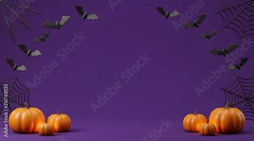 Halloween 3D Border Background with Pumpkins and Bats