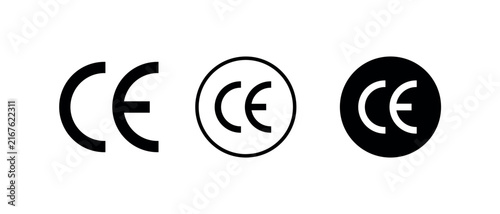 CE mark European conformity symbol set featuring plain, circular outline, and circular filled styles for product safety compliance packaging.
