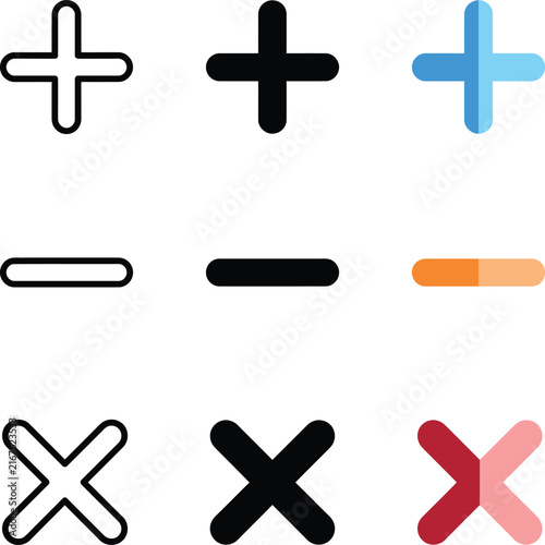 Foto Simple geometric plus minus and multiplication symbols in various styles