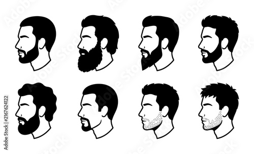 Fotografía Beard Styles Vector Collection, Diverse Male Facial Hair Silhouettes, Grooming T