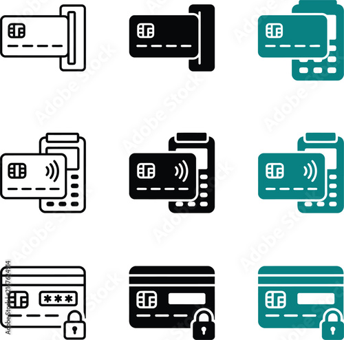 Set of credit card payment transaction and security concept icons