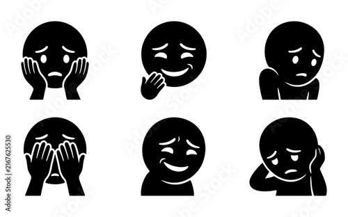 Canvas Print Set of 6 Black and White Emotion Icons, Expressing Sadness, Disappointment, and