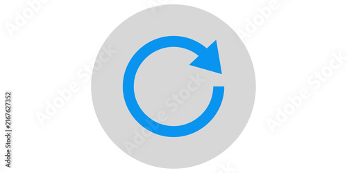 Fotografía Blue refresh arrow circle button icon on light circular base for interface reload and update