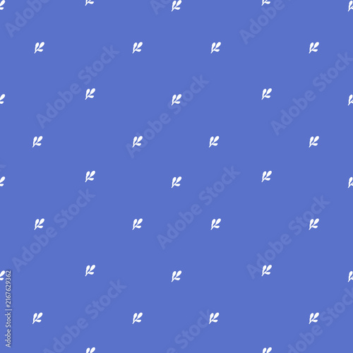 Minimal seamless pattern featuring small white botanical sprigs evenly scattered across a  blue background.