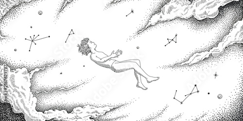 Zodiac constellations, celestial navigation lines, astrology star constellations, hand-drawn astronomy astronomy, black white sketch, vintage engraving style