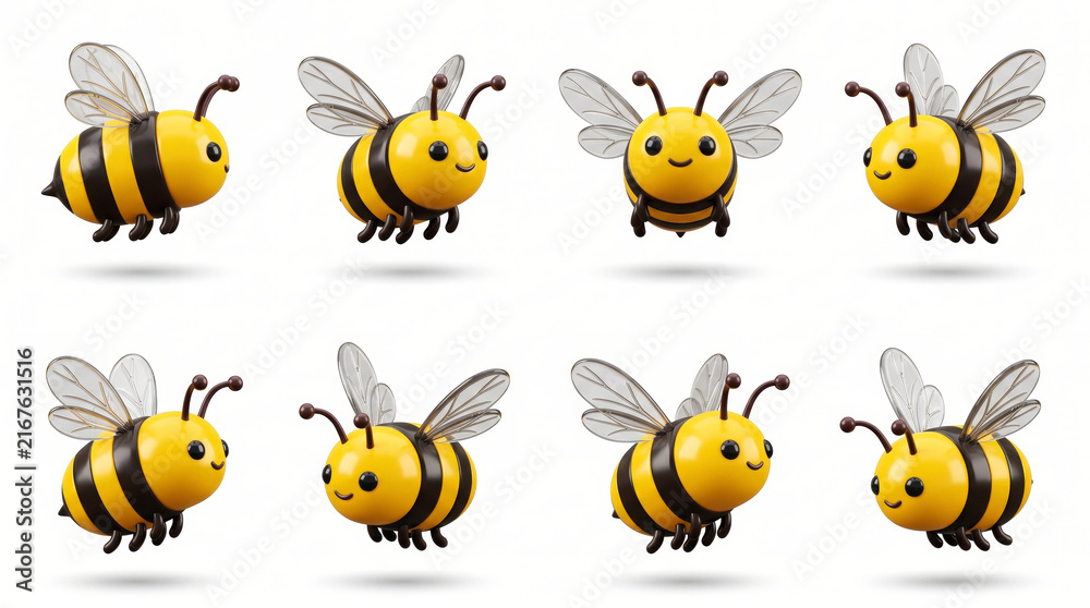 Obraz premium Cute cartoon bees flying in a grid pattern