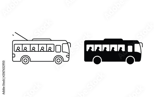 Public transportation bus side view vector illustration outline and silhouette
