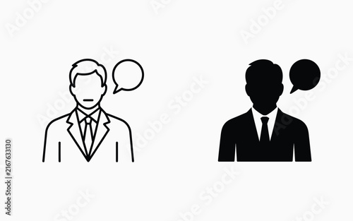 Businessman speaking with speech bubble vector icon outline and solid style