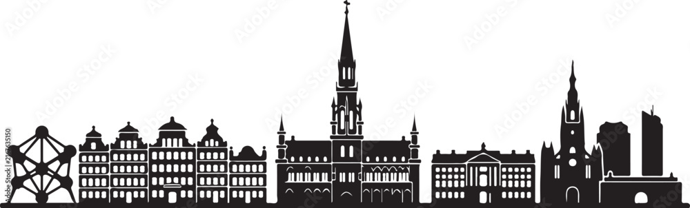 Fototapeta premium Brussels skyline silhouette iconic landmarks