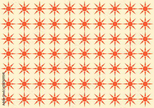 Seamless geometric sunburst pattern with repeating orange star shapes on a soft cream background, suitable for textile, wallpaper, packaging, stationery, and decorative design.