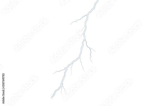 A single bright blue electric lightning bolt striking down with sharp jagged lines in the dark sky