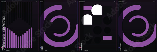 Abstract geometric poster set with purple shapes and lines