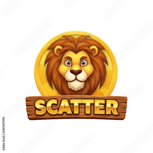Golden lion head logo with scatter text