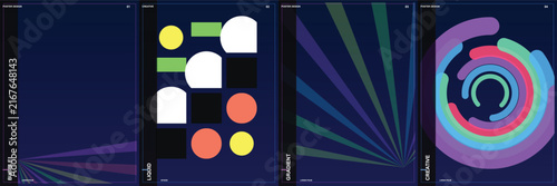 Abstract geometric shapes collection on dark blue background