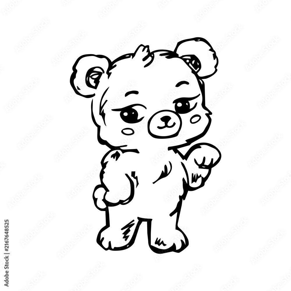 Obraz premium Funny Teddy Bear Cartoon Character with Sassy Expression, Black and White Animal Illustration for Humorous Stickers and Novelty Design