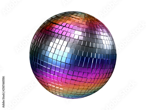 Colorful mirror disco ball isolated on transparent or white background, png