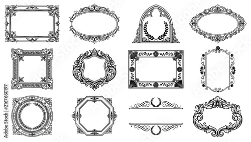 Fotografie Collection of decorative vintage ornate frames and borders in black and white st